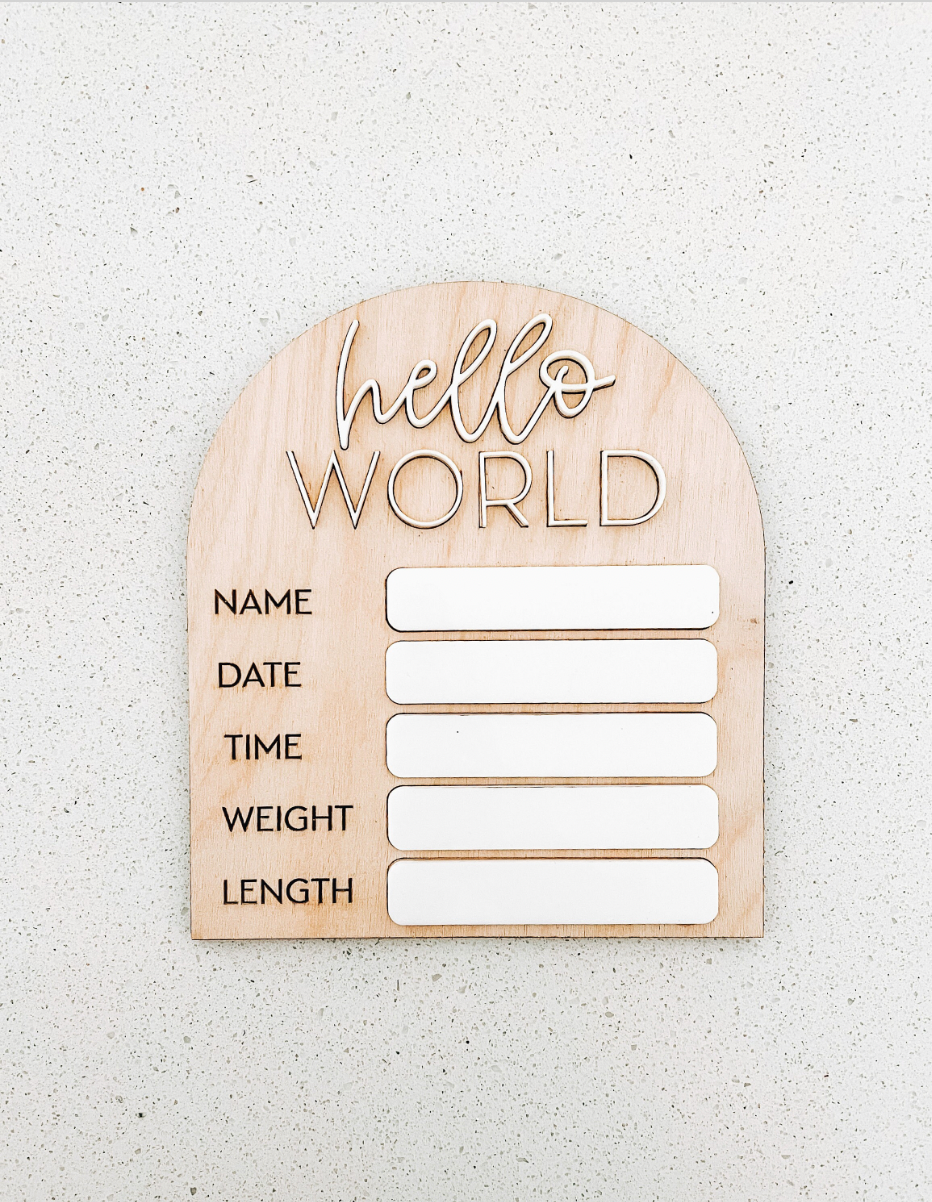 Hello World - Birth Announcement Stats Sign